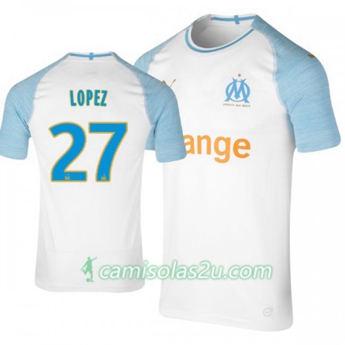 Camisolas de Futebol Olympique de Marseille Lopez 27 Equipamento Principal 2018/19 Manga Curta Camisolas de Futebol Olympique de Marseille Lopez 27 Equipamento Principal 2018/19 Manga Curta